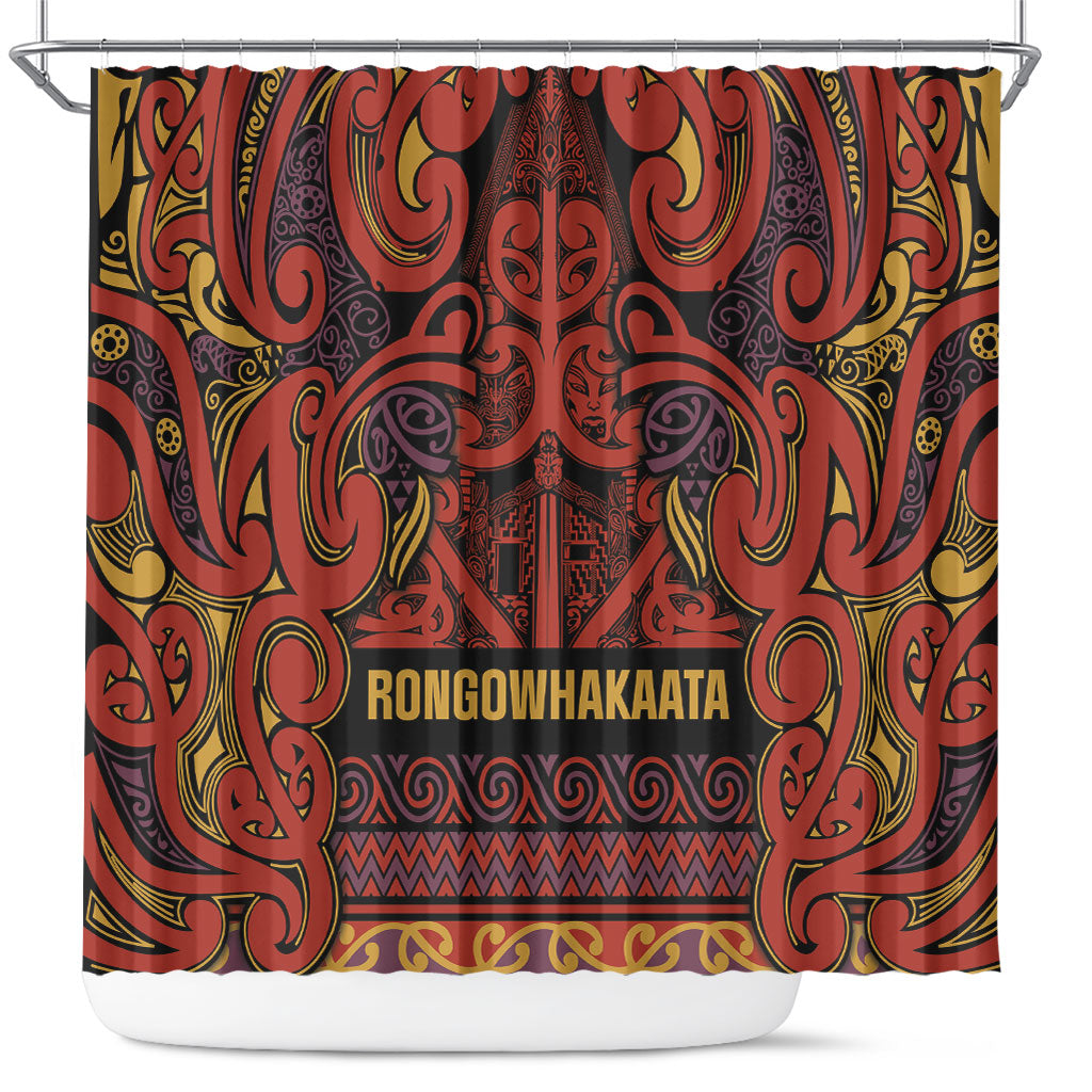 Aotearoa Iwi Rongowhakaata Shower Curtain Maori Wharenui House Tribal Pattern