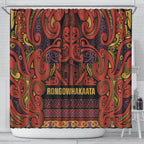 Aotearoa Iwi Rongowhakaata Shower Curtain Maori Wharenui House Tribal Pattern