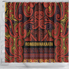Aotearoa Iwi Rongowhakaata Shower Curtain Maori Wharenui House Tribal Pattern