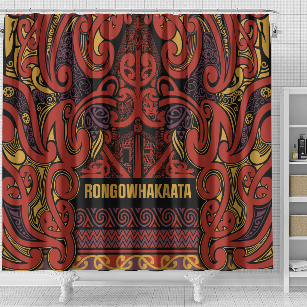 Aotearoa Iwi Rongowhakaata Shower Curtain Maori Wharenui House Tribal Pattern