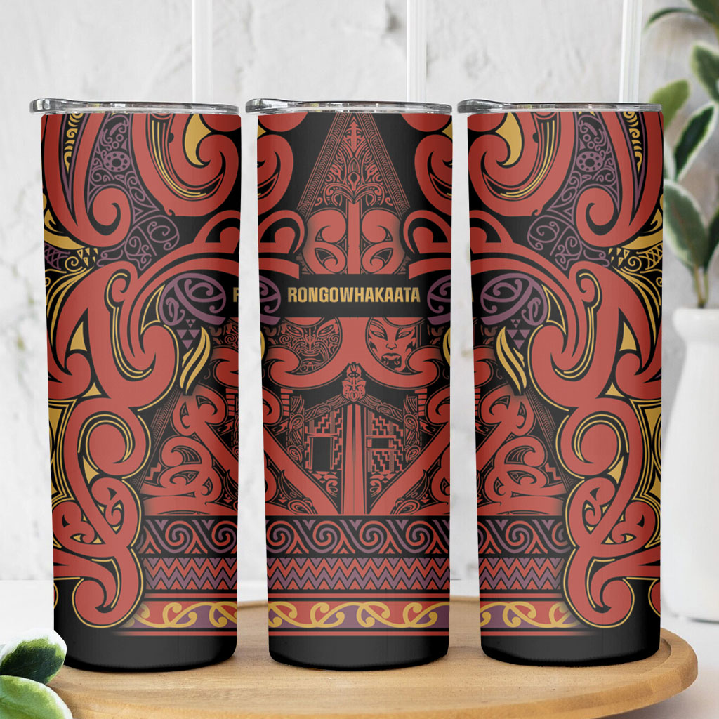 Aotearoa Iwi Rongowhakaata Skinny Tumbler Maori Wharenui House Tribal Pattern