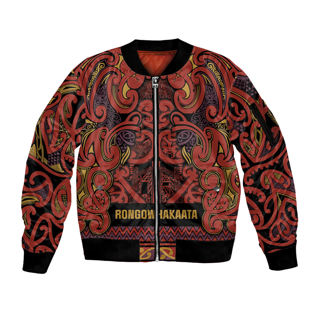 Aotearoa Iwi Rongowhakaata Sleeve Zip Bomber Jacket Maori Wharenui House Tribal Pattern