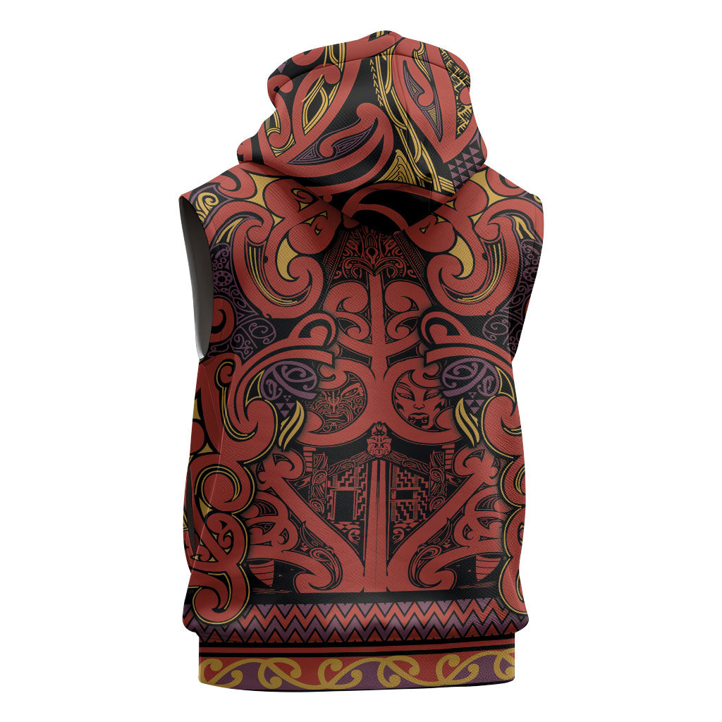 Aotearoa Iwi Rongowhakaata Sleeveless Hoodie Maori Wharenui House Tribal Pattern