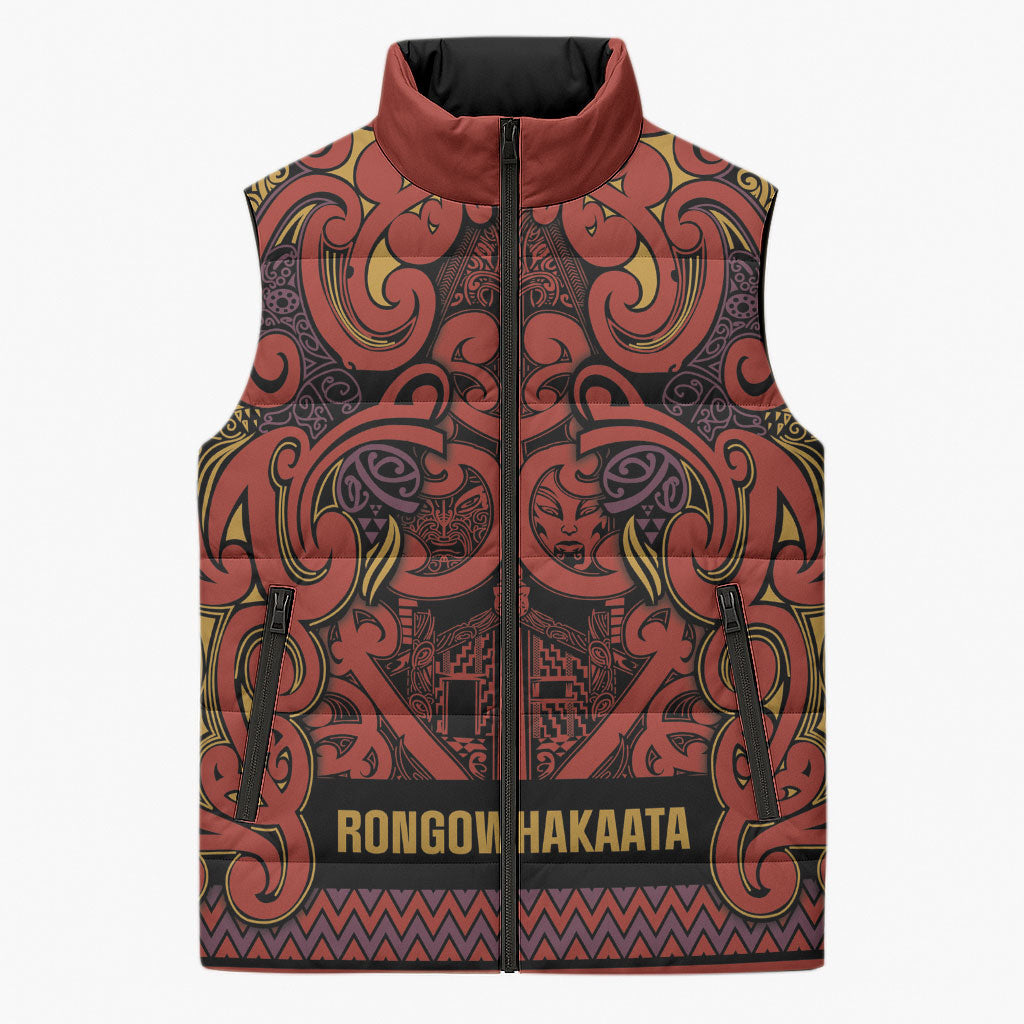 Aotearoa Iwi Rongowhakaata Sleeveless Puffer Jacket Maori Wharenui House Tribal Pattern
