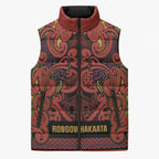 Aotearoa Iwi Rongowhakaata Sleeveless Puffer Jacket Maori Wharenui House Tribal Pattern