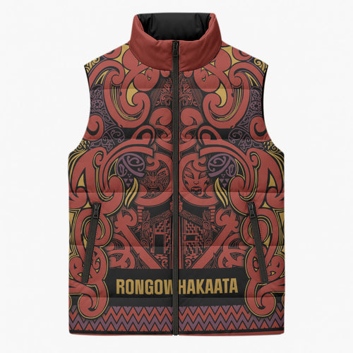 Aotearoa Iwi Rongowhakaata Sleeveless Puffer Jacket Maori Wharenui House Tribal Pattern