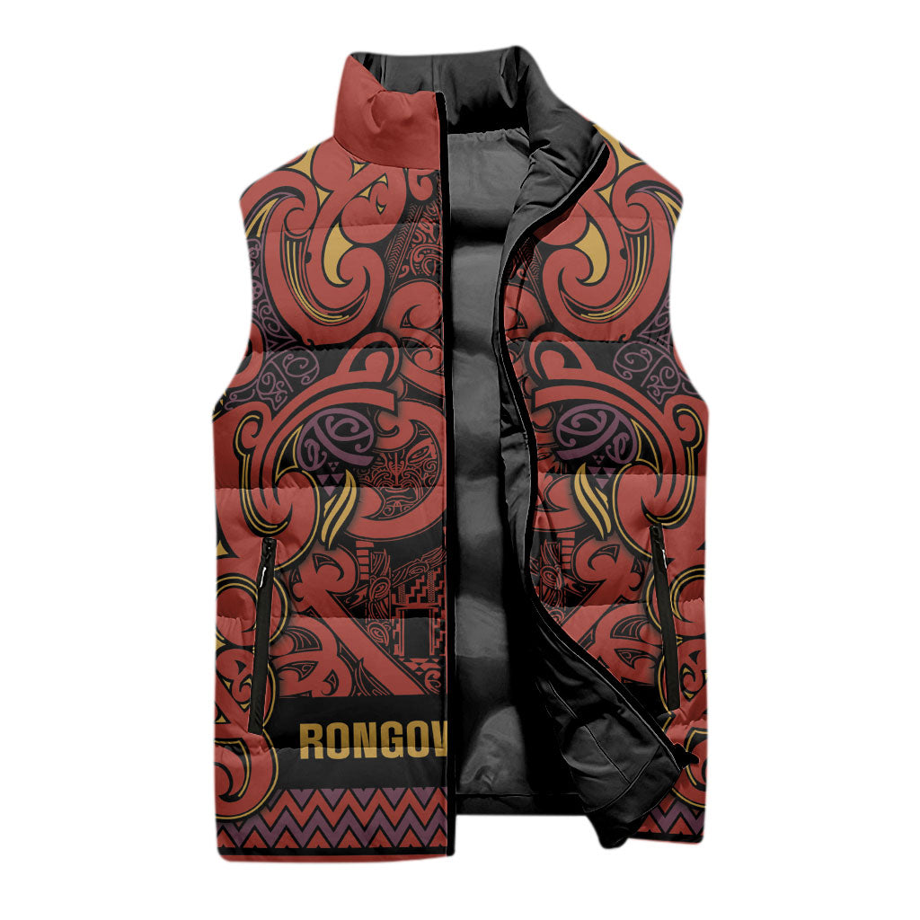 Aotearoa Iwi Rongowhakaata Sleeveless Puffer Jacket Maori Wharenui House Tribal Pattern