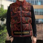 Aotearoa Iwi Rongowhakaata Sleeveless Puffer Jacket Maori Wharenui House Tribal Pattern