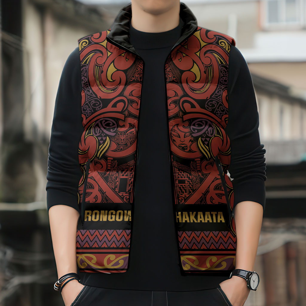 Aotearoa Iwi Rongowhakaata Sleeveless Puffer Jacket Maori Wharenui House Tribal Pattern