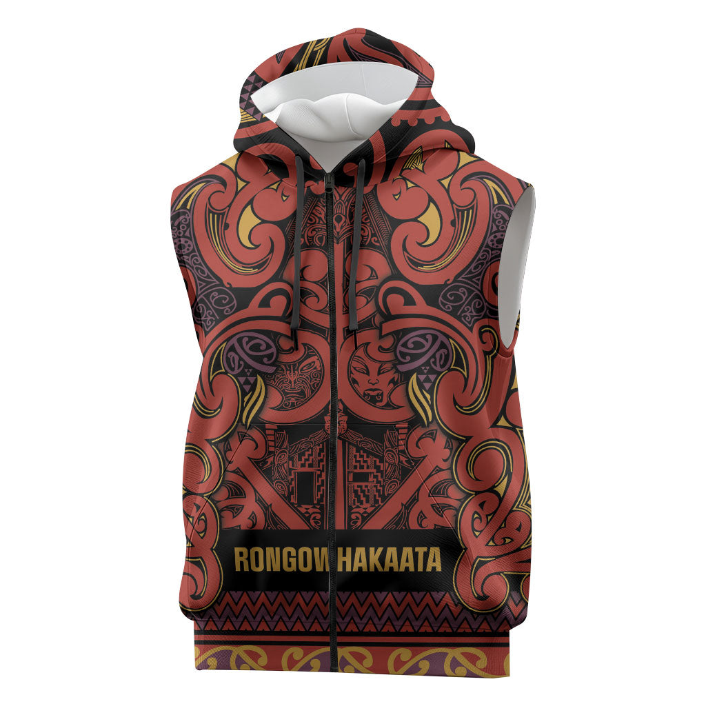 Aotearoa Iwi Rongowhakaata Sleeveless Zip Hoodie Maori Wharenui House Tribal Pattern