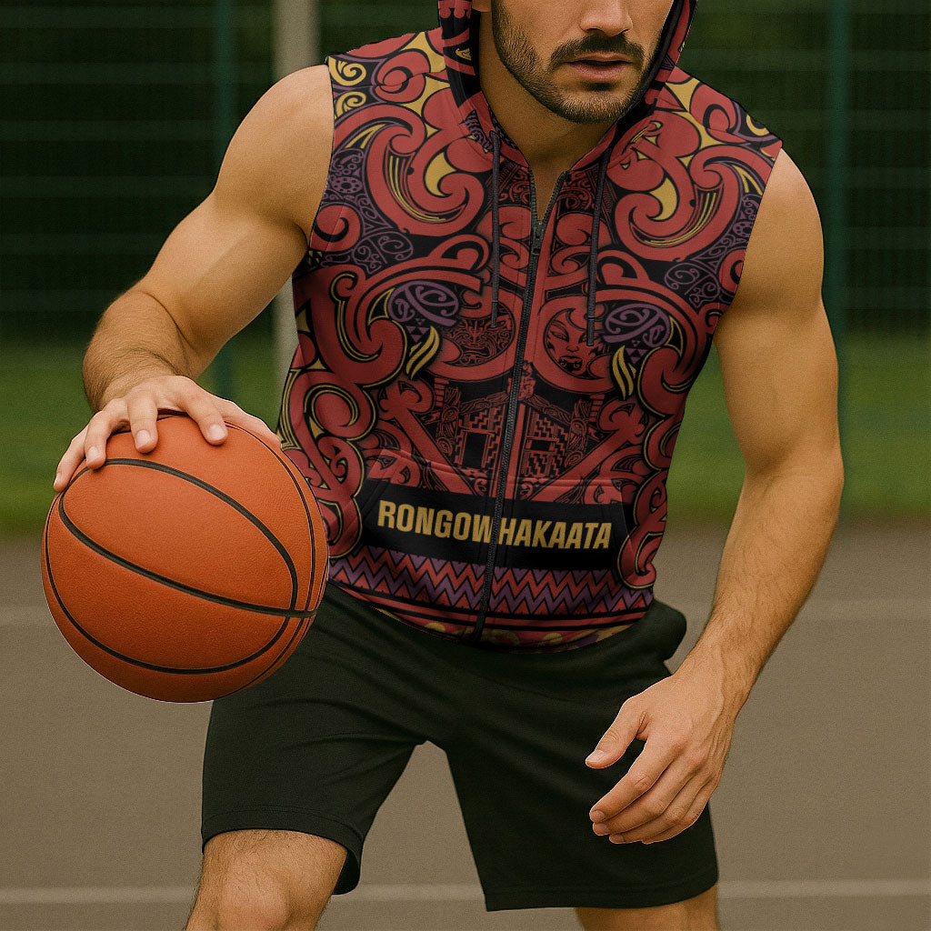 Aotearoa Iwi Rongowhakaata Sleeveless Zip Hoodie Maori Wharenui House Tribal Pattern