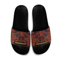 Aotearoa Iwi Rongowhakaata Slide Sandals Maori Wharenui House Tribal Pattern