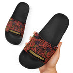 Aotearoa Iwi Rongowhakaata Slide Sandals Maori Wharenui House Tribal Pattern
