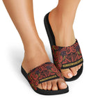 Aotearoa Iwi Rongowhakaata Slide Sandals Maori Wharenui House Tribal Pattern