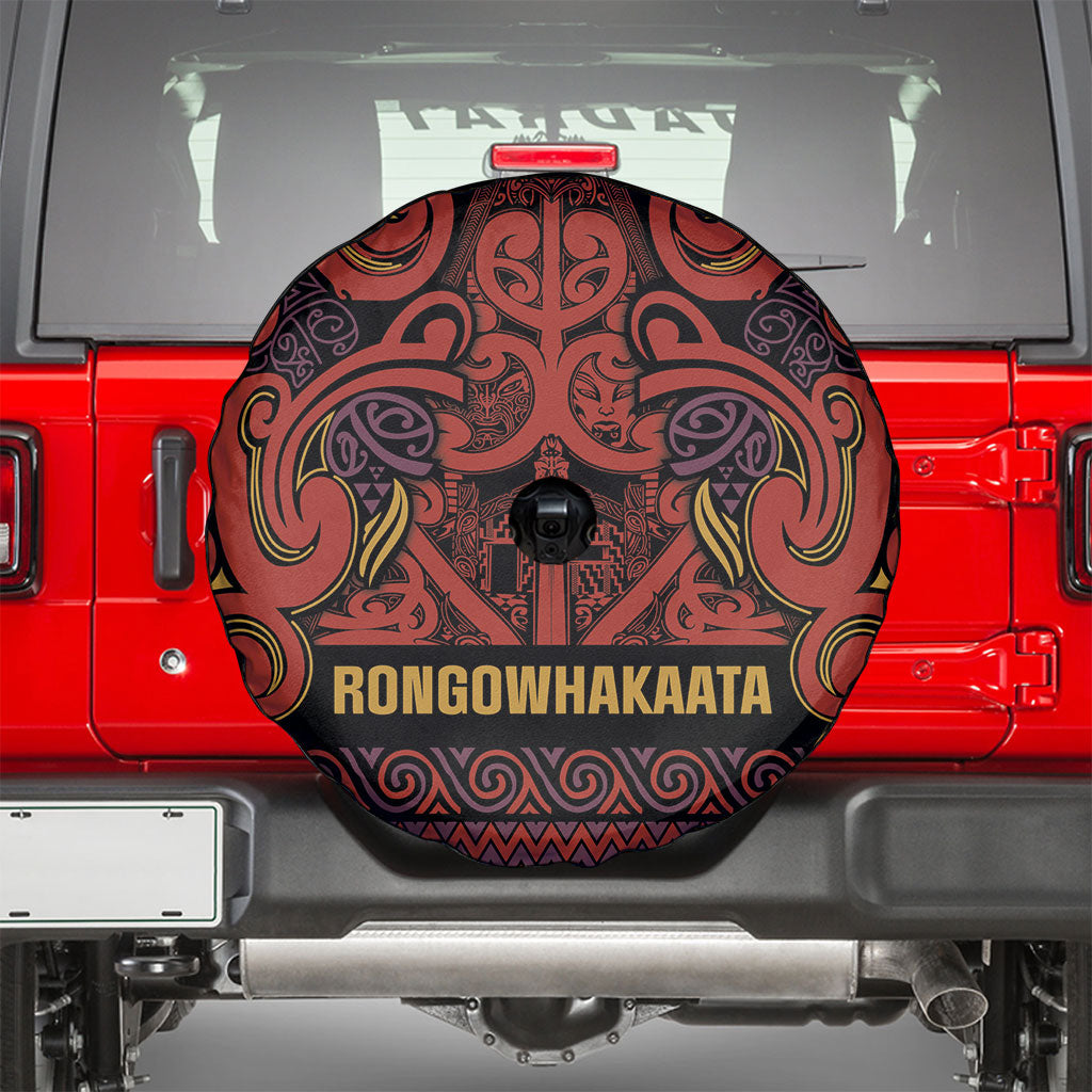 Aotearoa Iwi Rongowhakaata Spare Tire Cover Maori Wharenui House Tribal Pattern