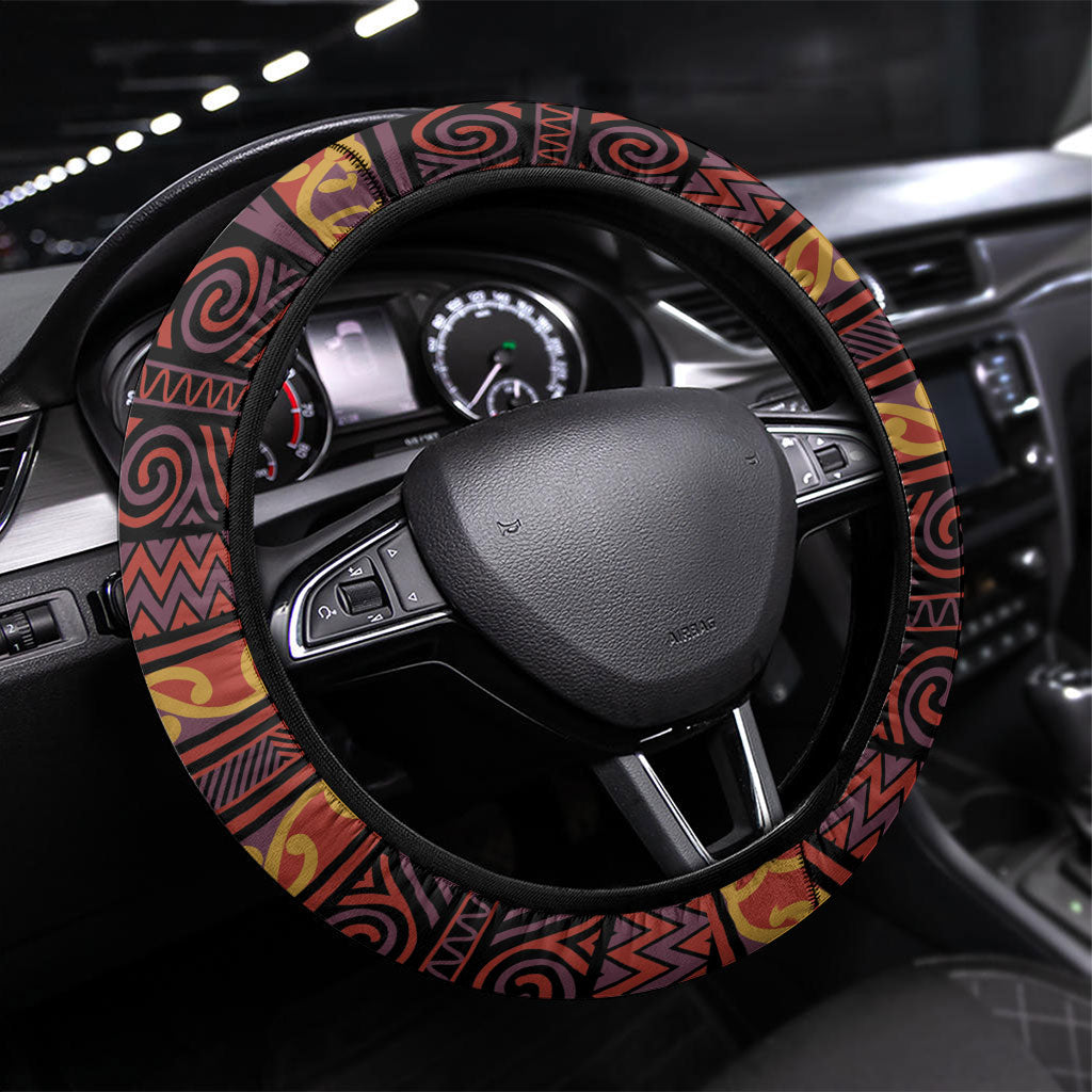 Aotearoa Iwi Rongowhakaata Steering Wheel Cover Maori Wharenui House Tribal Pattern
