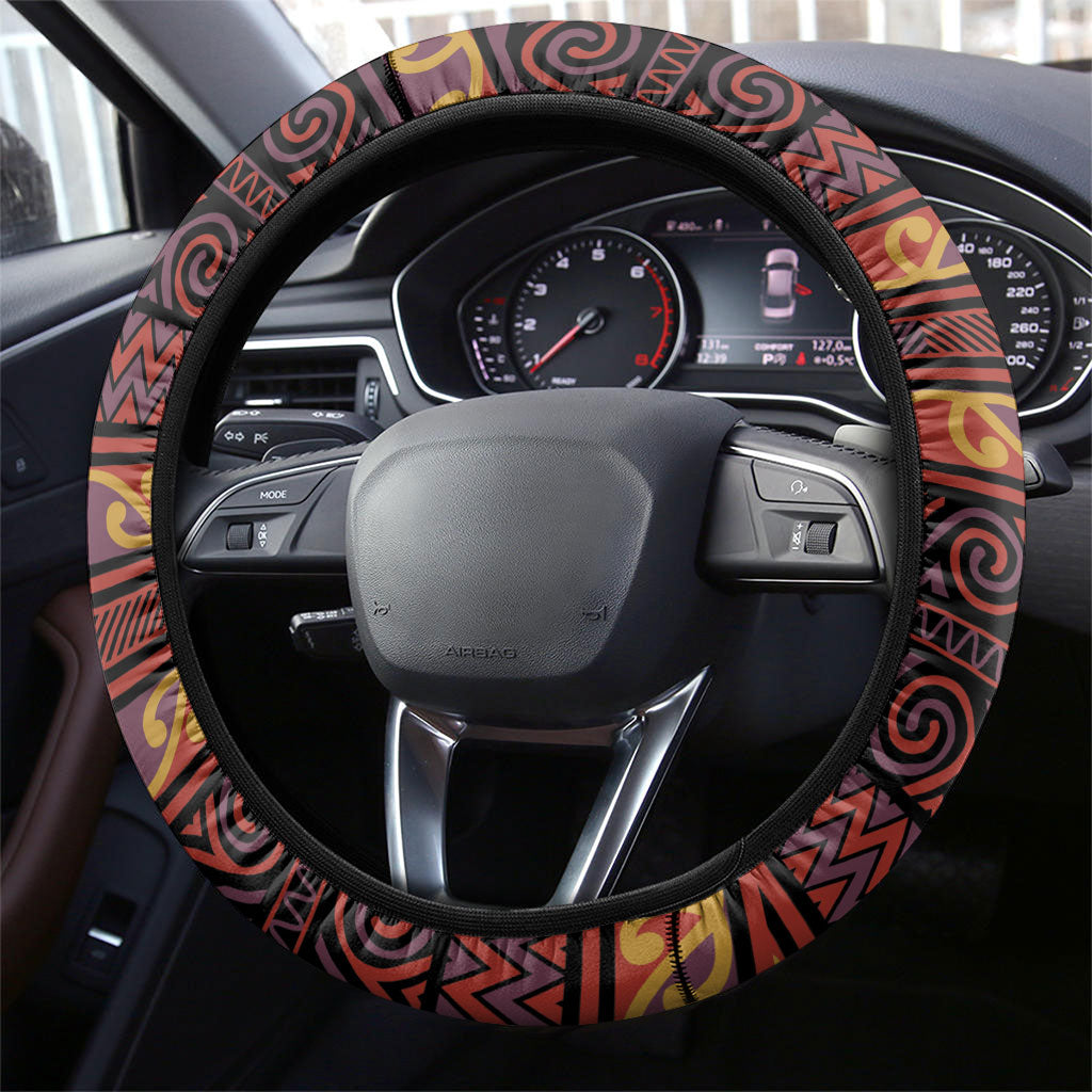 Aotearoa Iwi Rongowhakaata Steering Wheel Cover Maori Wharenui House Tribal Pattern