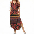 Aotearoa Iwi Rongowhakaata Summer Maxi Dress Maori Wharenui House Tribal Pattern