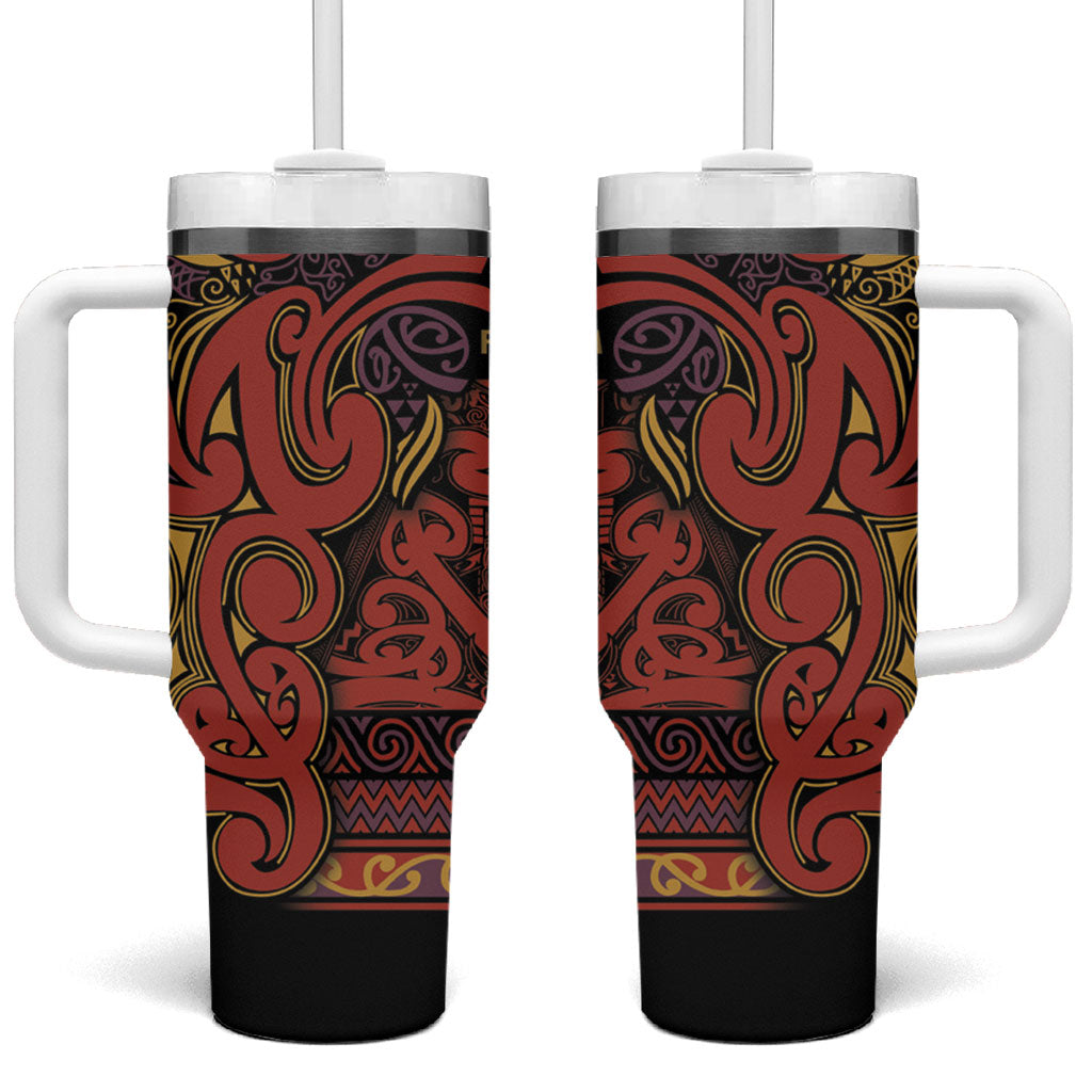 Aotearoa Iwi Rongowhakaata Tumbler With Handle Maori Wharenui House Tribal Pattern