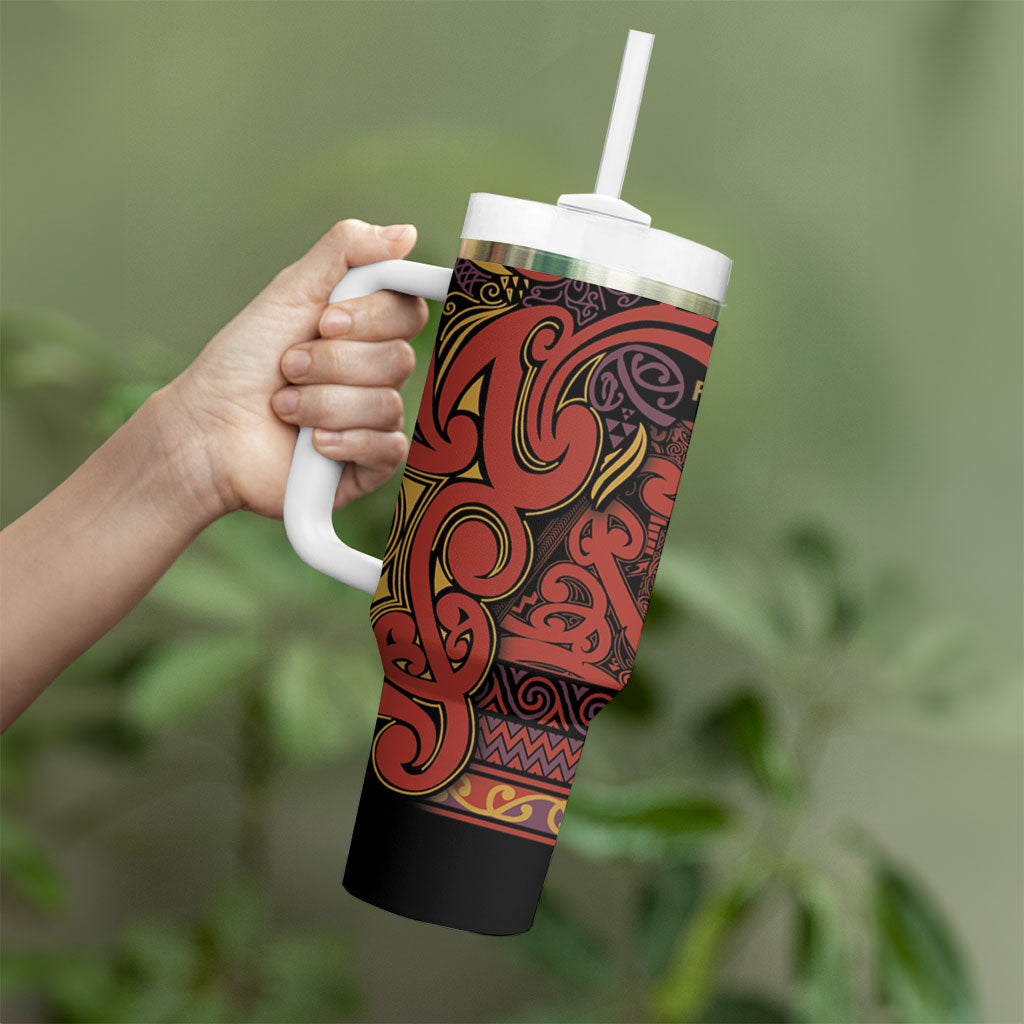 Aotearoa Iwi Rongowhakaata Tumbler With Handle Maori Wharenui House Tribal Pattern