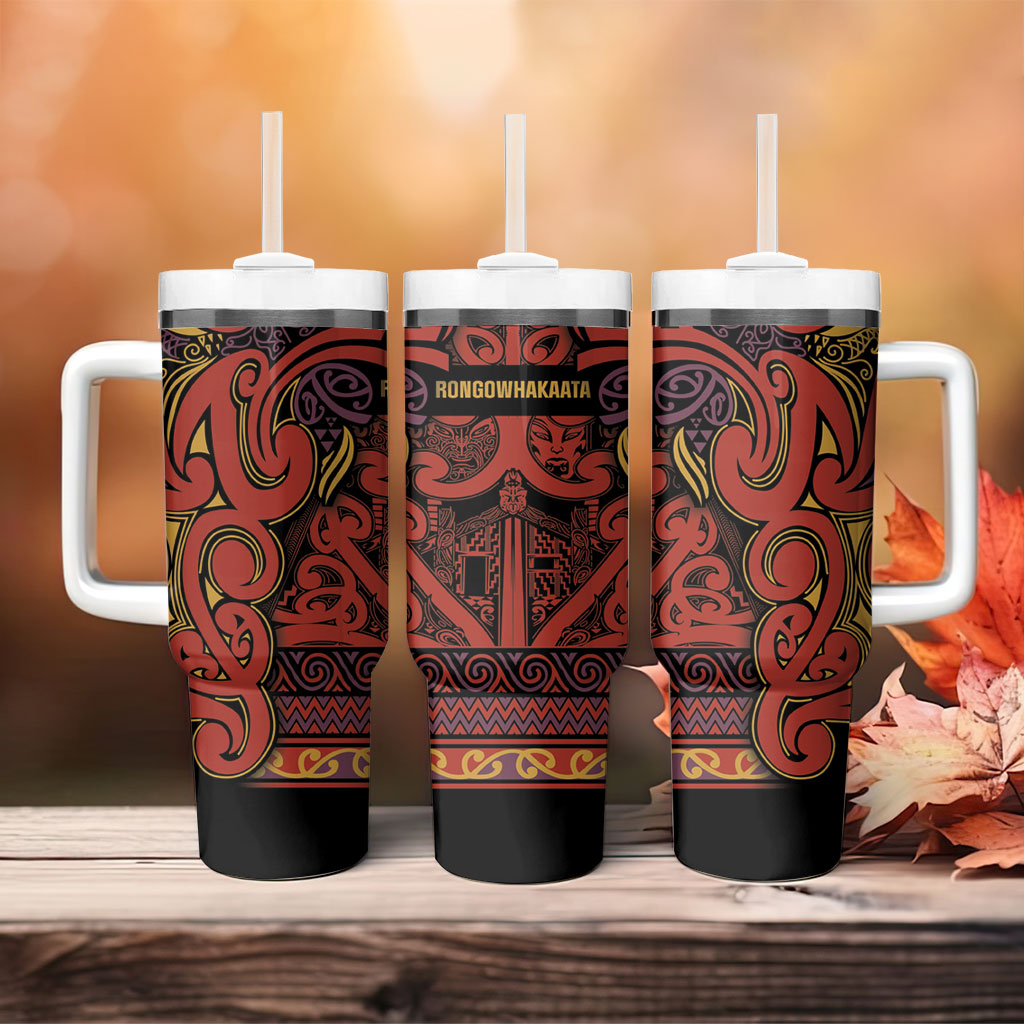 Aotearoa Iwi Rongowhakaata Tumbler With Handle Maori Wharenui House Tribal Pattern