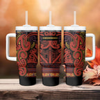 Aotearoa Iwi Rongowhakaata Tumbler With Handle Maori Wharenui House Tribal Pattern