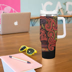 Aotearoa Iwi Rongowhakaata Tumbler With Handle Maori Wharenui House Tribal Pattern