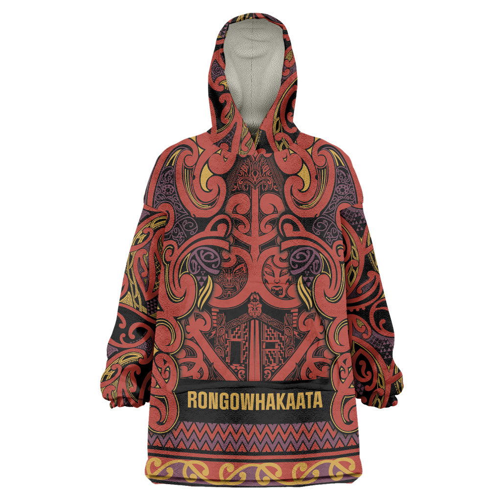 Aotearoa Iwi Rongowhakaata Wearable Blanket Hoodie Maori Wharenui House Tribal Pattern