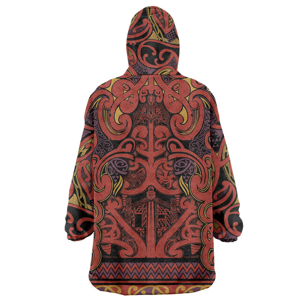Aotearoa Iwi Rongowhakaata Wearable Blanket Hoodie Maori Wharenui House Tribal Pattern