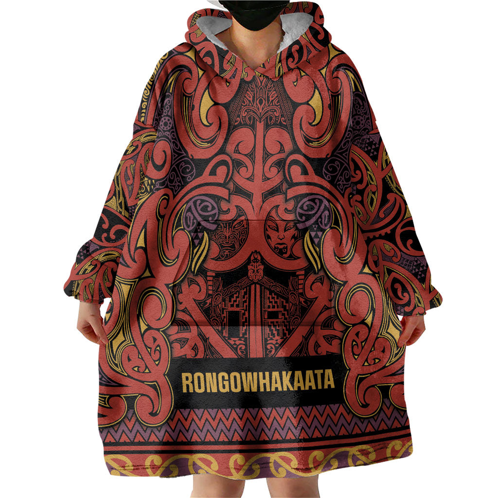 Aotearoa Iwi Rongowhakaata Wearable Blanket Hoodie Maori Wharenui House Tribal Pattern