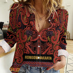 Aotearoa Iwi Rongowhakaata Women Casual Shirt Maori Wharenui House Tribal Pattern