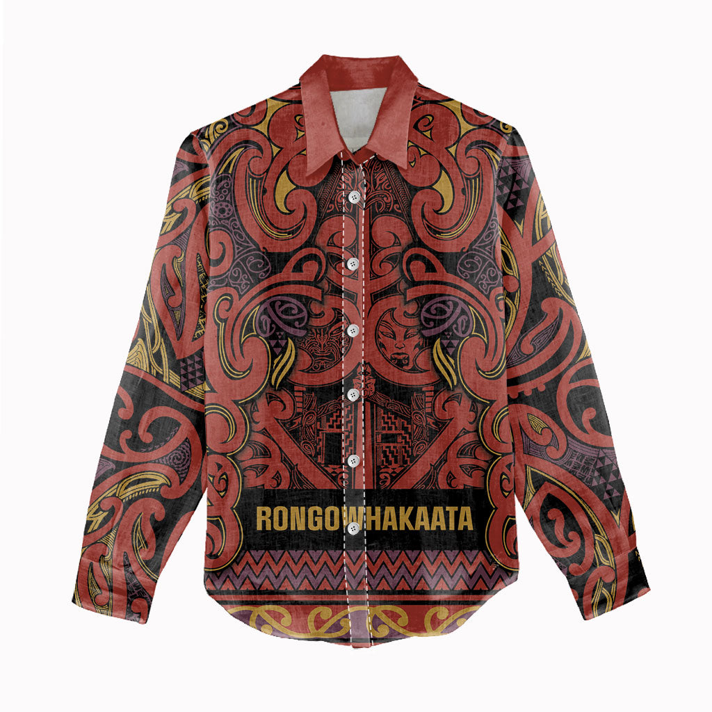 Aotearoa Iwi Rongowhakaata Women Casual Shirt Maori Wharenui House Tribal Pattern