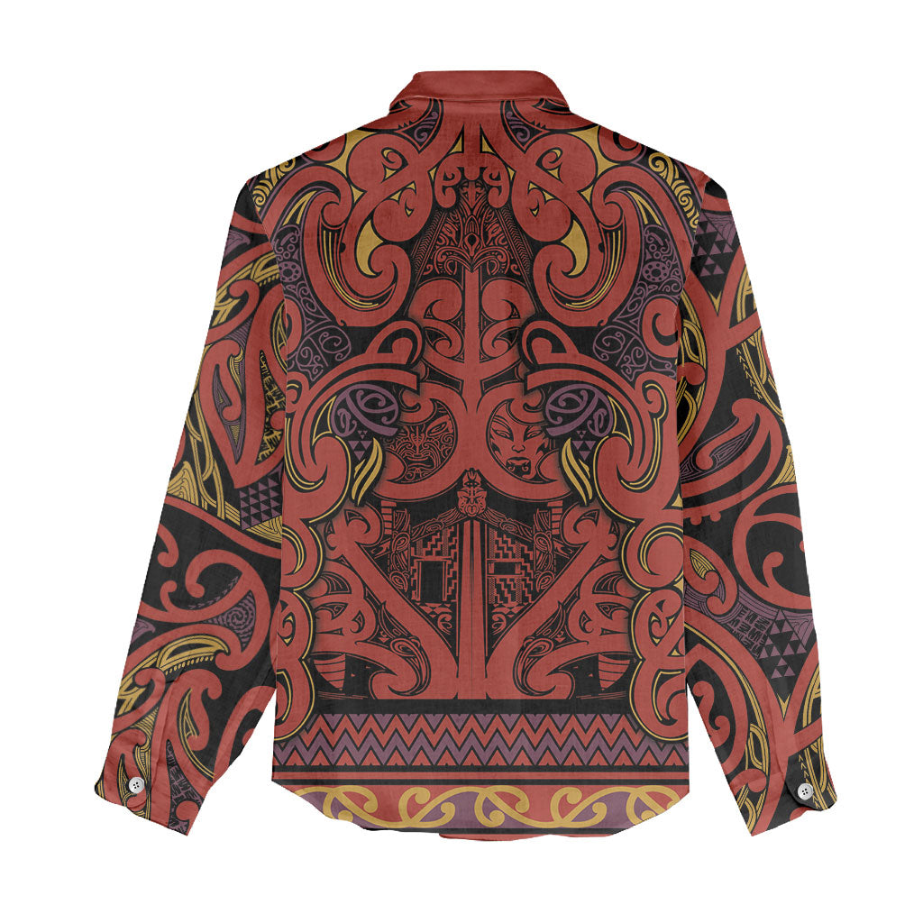 Aotearoa Iwi Rongowhakaata Women Casual Shirt Maori Wharenui House Tribal Pattern