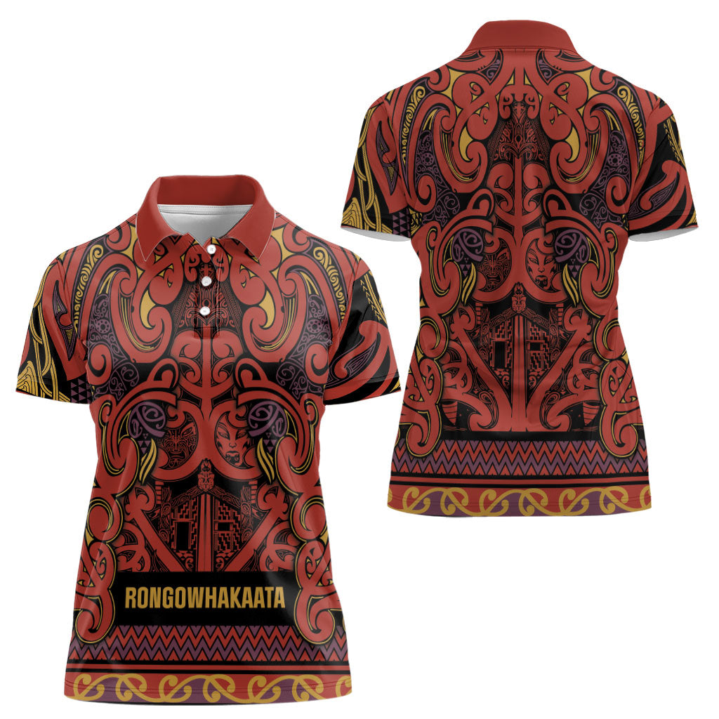 Aotearoa Iwi Rongowhakaata Women Polo Shirt Maori Wharenui House Tribal Pattern