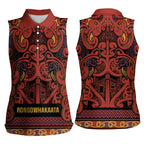 Aotearoa Iwi Rongowhakaata Women Sleeveless Polo Shirt Maori Wharenui House Tribal Pattern