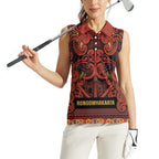 Aotearoa Iwi Rongowhakaata Women Sleeveless Polo Shirt Maori Wharenui House Tribal Pattern