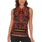 Aotearoa Iwi Rongowhakaata Women Sleeveless Polo Shirt Maori Wharenui House Tribal Pattern