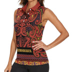 Aotearoa Iwi Rongowhakaata Women Sleeveless Polo Shirt Maori Wharenui House Tribal Pattern