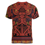 Aotearoa Iwi Rongowhakaata Women V-Neck T-Shirt Maori Wharenui House Tribal Pattern