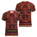 Aotearoa Iwi Rongowhakaata Women V-Neck T-Shirt Maori Wharenui House Tribal Pattern