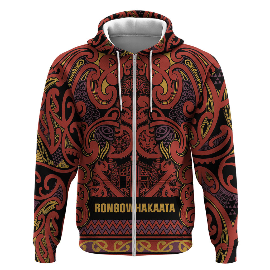 Aotearoa Iwi Rongowhakaata Zip Hoodie Maori Wharenui House Tribal Pattern