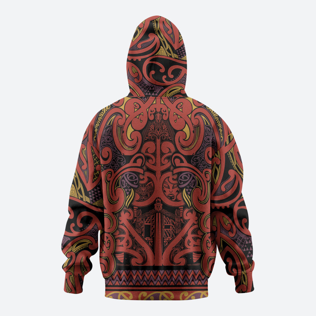 Aotearoa Iwi Rongowhakaata Zip Hoodie Maori Wharenui House Tribal Pattern