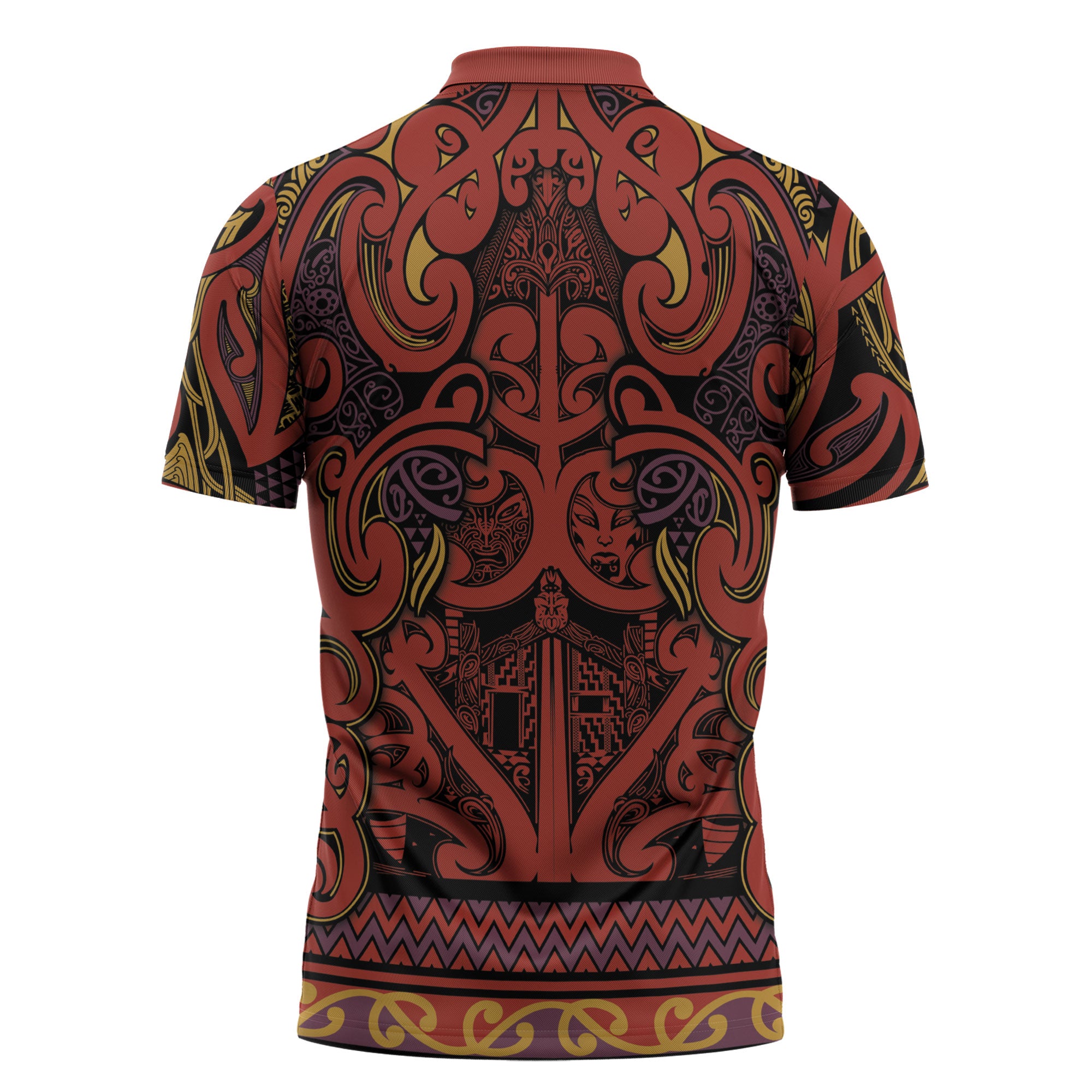 Aotearoa Iwi Rongowhakaata Zipper Polo Shirt Maori Wharenui House Tribal Pattern