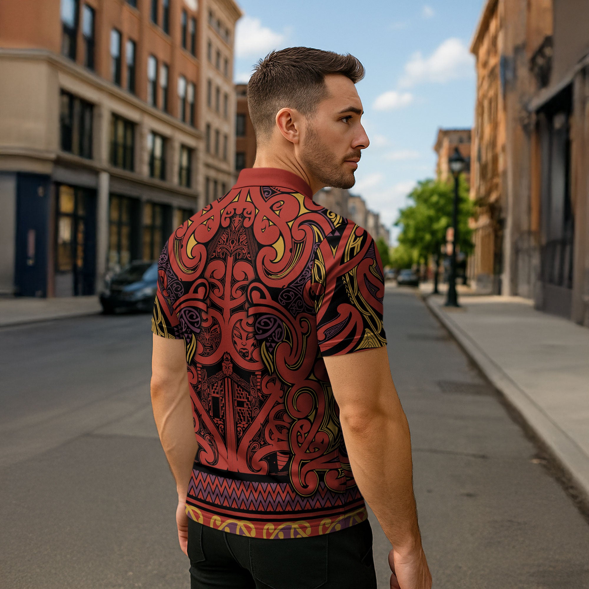 Aotearoa Iwi Rongowhakaata Zipper Polo Shirt Maori Wharenui House Tribal Pattern