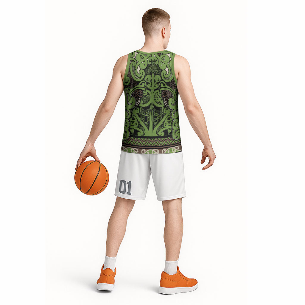 Aotearoa Iwi Ngati Raukawa Basketball Jersey Maori Wharenui House Tribal Pattern