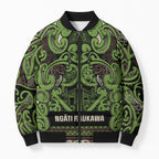 Aotearoa Iwi Ngati Raukawa Bomber Puffer Jacket Maori Wharenui House Tribal Pattern