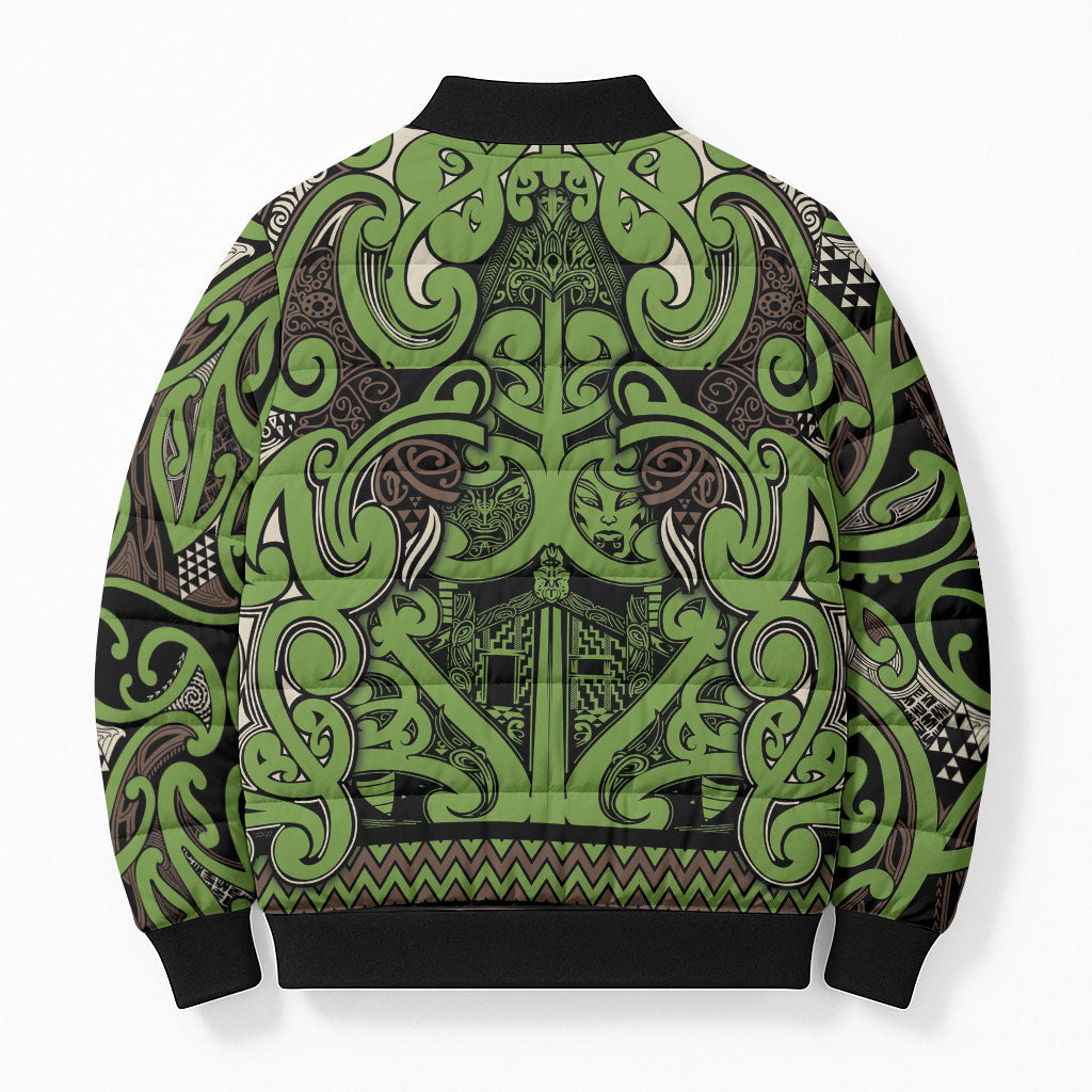 Aotearoa Iwi Ngati Raukawa Bomber Puffer Jacket Maori Wharenui House Tribal Pattern