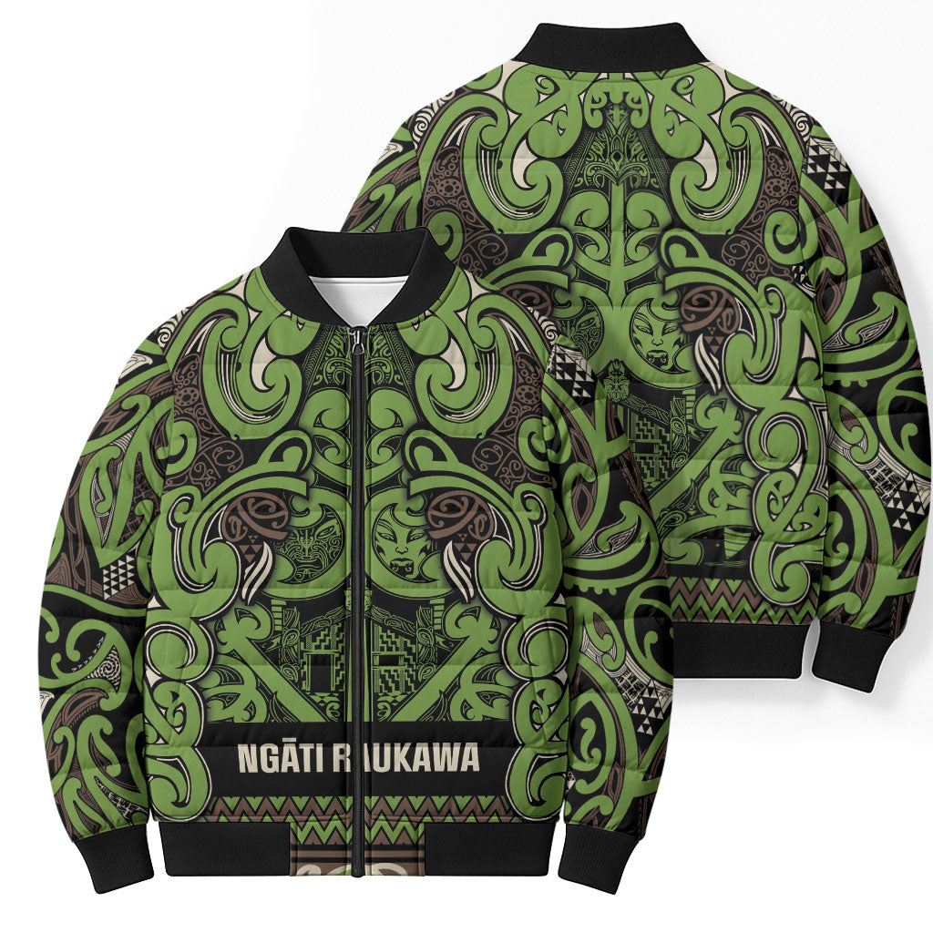 Aotearoa Iwi Ngati Raukawa Bomber Puffer Jacket Maori Wharenui House Tribal Pattern