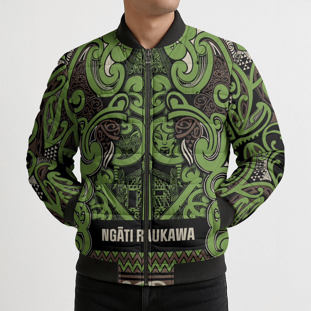 Aotearoa Iwi Ngati Raukawa Bomber Puffer Jacket Maori Wharenui House Tribal Pattern