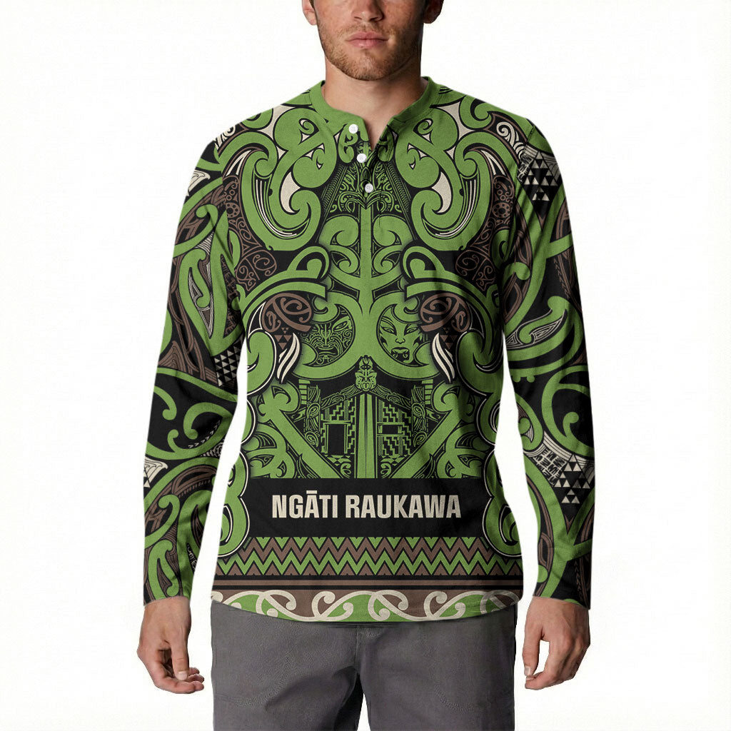 Aotearoa Iwi Ngati Raukawa Button Sweatshirt Maori Wharenui House Tribal Pattern
